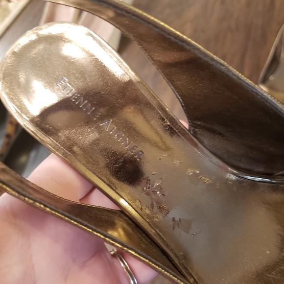 *5/$25* Etienne Aigner Gold Heels Sandals Size 6 - Picture 5 of 6